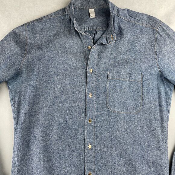 American Apparel Shirt Men S Blue Long Sleeve Chambray Workwear Custom USA Made - Picture 2 of 7